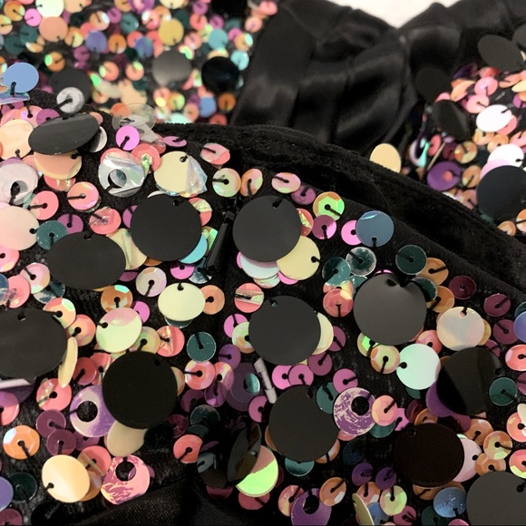 TIFFANY black confetti sequined grad prom dress satin corset back - Picture 10 of 13